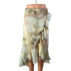 Allison Womens Multicolor Tie Dye Chiffon Asymmetric Ruffles Midi Wrap Skirt S/P